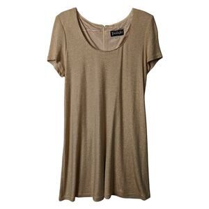 Vintage 90's Swing Shift Dress Metallic Golld Necline Trimmed Rhinestones